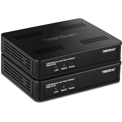 TRENDnet 2.5Gbps Ethernet Over Coax Adapter (2-Pack), TMO-313C2K, 1 x MoCA Coax F-Type Female Coax Input, 1 x 2.5Gbps RJ45 LAN Port, NDAA & TAA