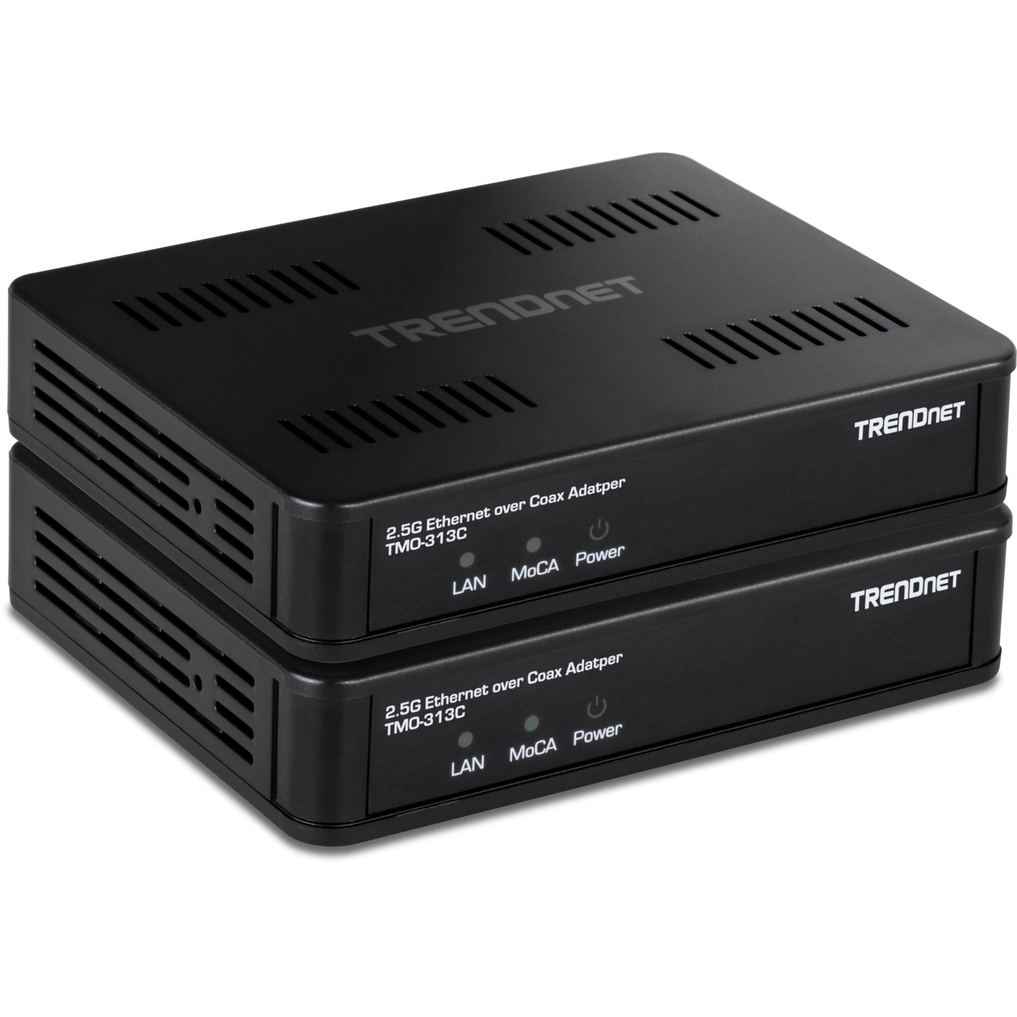 TRENDnet 2.5Gbps Ethernet Over Coax Adapter (2-Pack), TMO-313C2K, 1 x MoCA Coax F-Type Female Coax Input, 1 x 2.5Gbps RJ45 LAN Port, NDAA & TAA