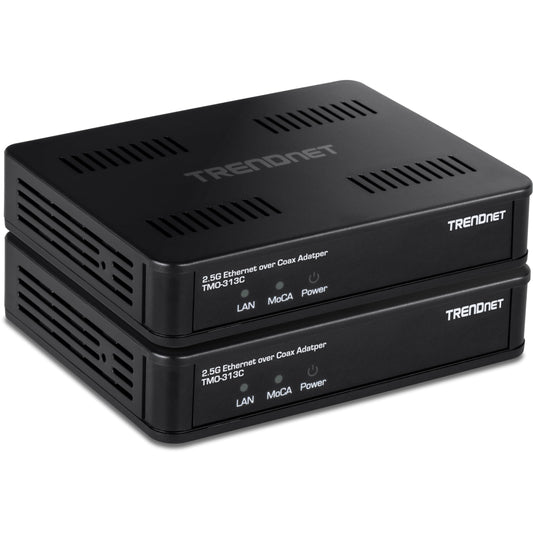 TRENDnet 2.5Gbps Ethernet Over Coax Adapter (2-Pack), TMO-313C2K, 1 x MoCA Coax F-Type Female Coax Input, 1 x 2.5Gbps RJ45 LAN Port, NDAA & TAA