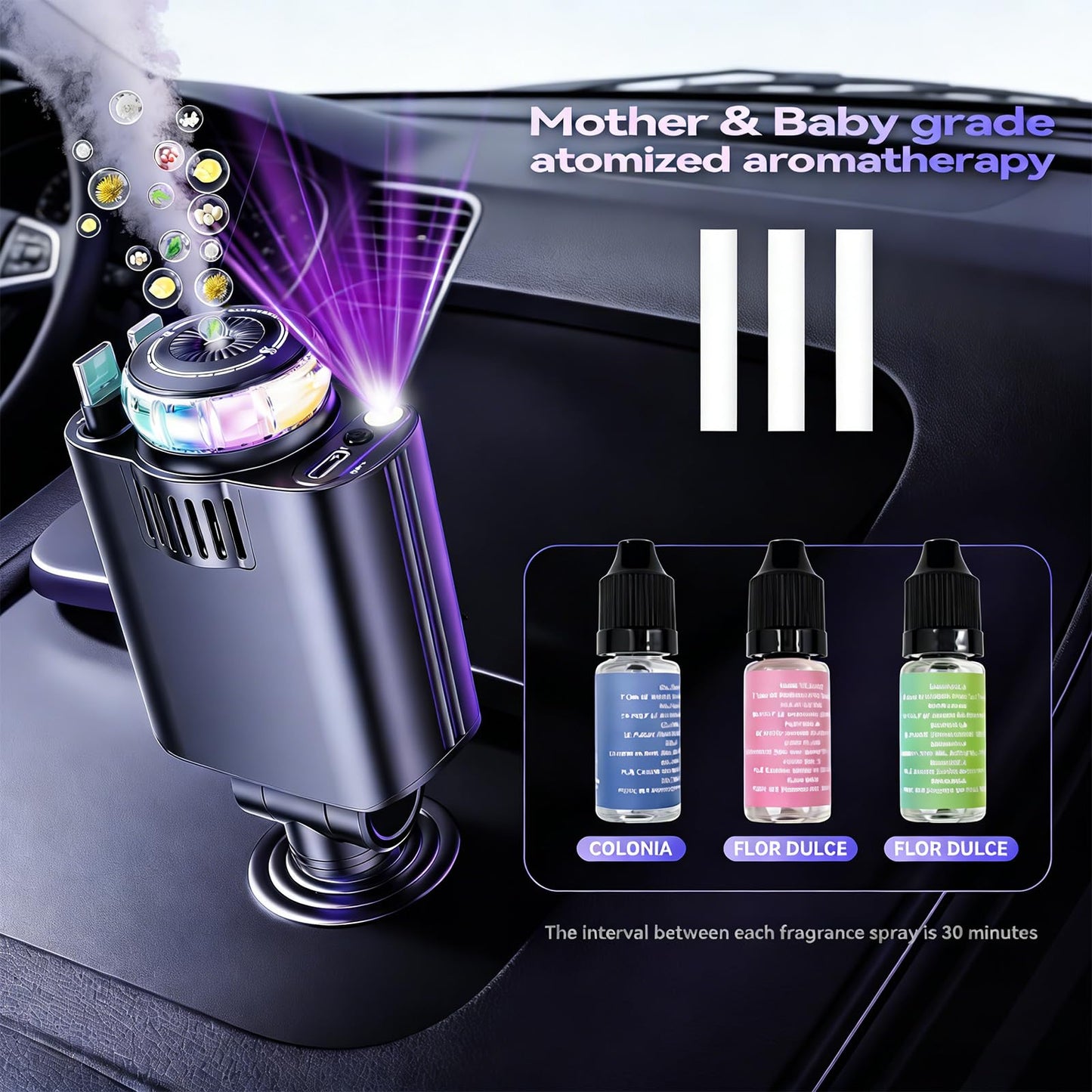Retractable Car Charger with Aromatherapy and Starlight, 5 in 1 USB C Car Charger Adapter, 69W Fast Charging Cars Phone Chargers, Cars Air Freshener