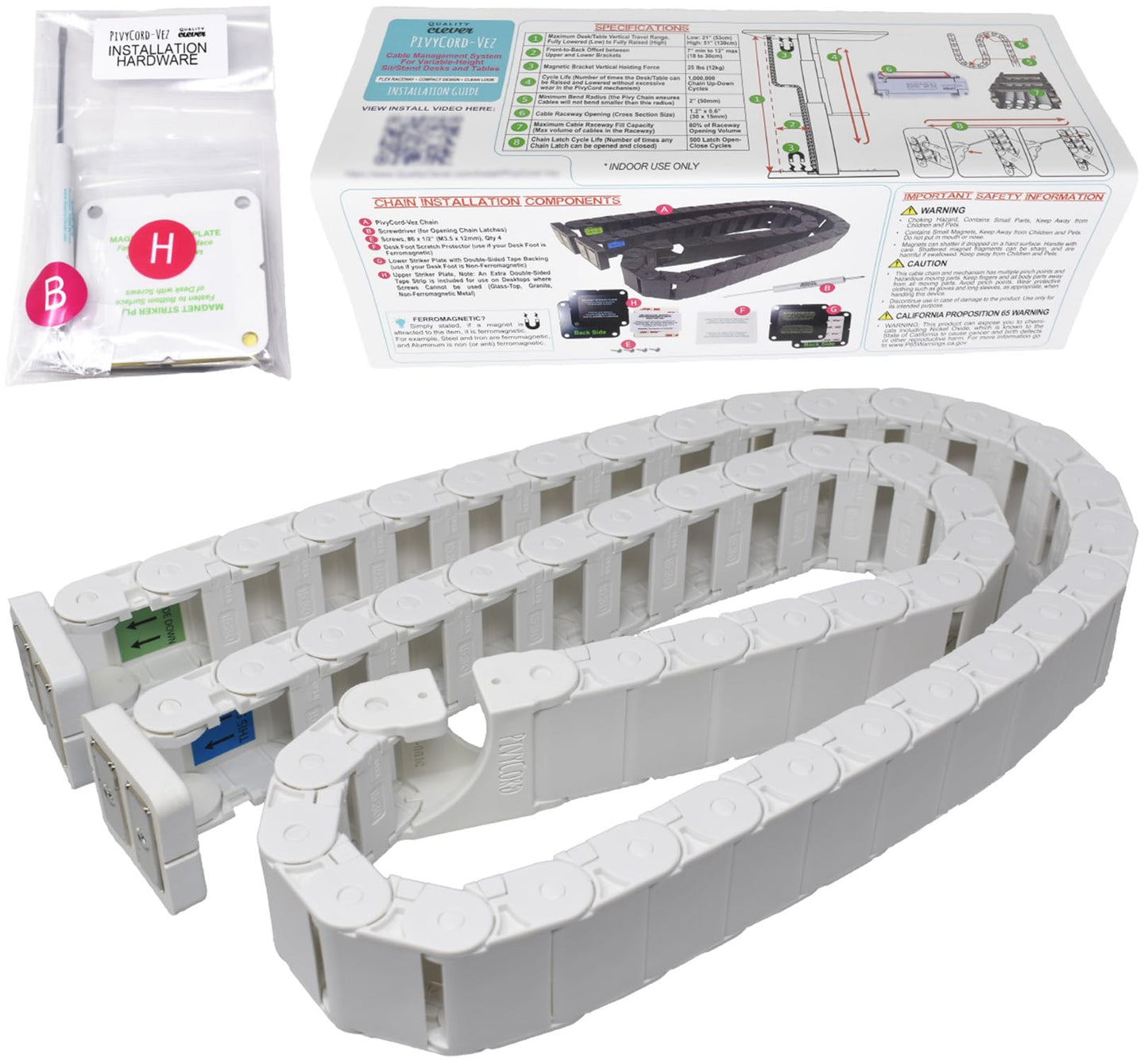 Quality Clever PivyCord-Vez Flex Chain Raceway Cable Management Solution for Sit-Stand Variable Height Desks, Flexible Cable Raceway to Hide, Organize