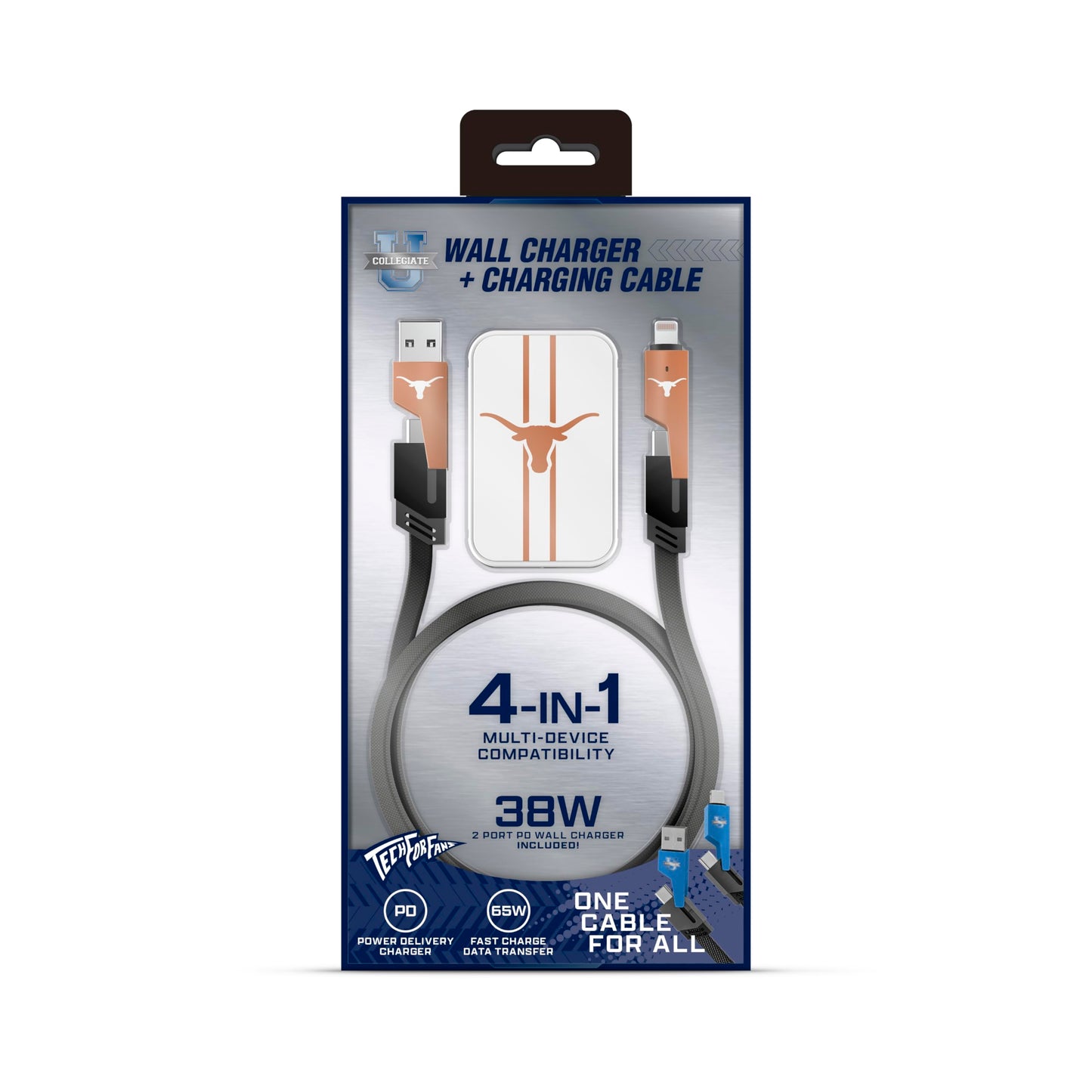 SOAR Collegiate Slim Wall Charger and 4 in 1 Multi Charging Cable, Texas Longhorns