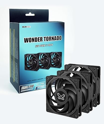 Scythe Wonder Tornado 120 PWN High-Performance Computer Case Fan,120mm x 25mm, Fluid Dynamic Bearing, 4-Pin Connector (2000RPM Black, 3)