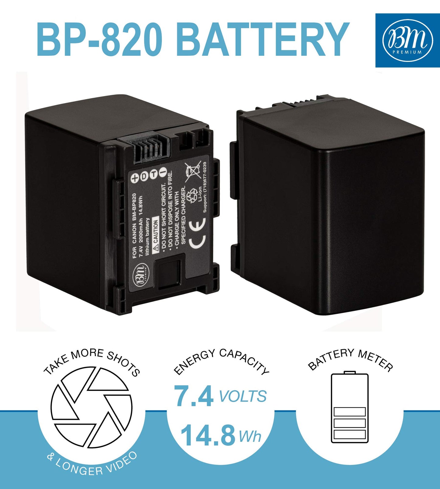 BM Premium BP-820 Battery for Canon VIXIA HF G50 HF G60 HF G70 XA40 XA45 XA50 XA55 GX10 HF G30 HF G40 HFM30 HFM31 HFM32 HFM300 HFM301 HFM40 HFM41