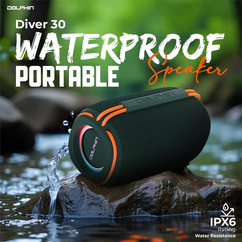 Dolphin® Audio DR30 Diver Sport™ 15-Watt-Continuous Mini Bluetooth® TWS Waterproof Portable Speaker with Lights