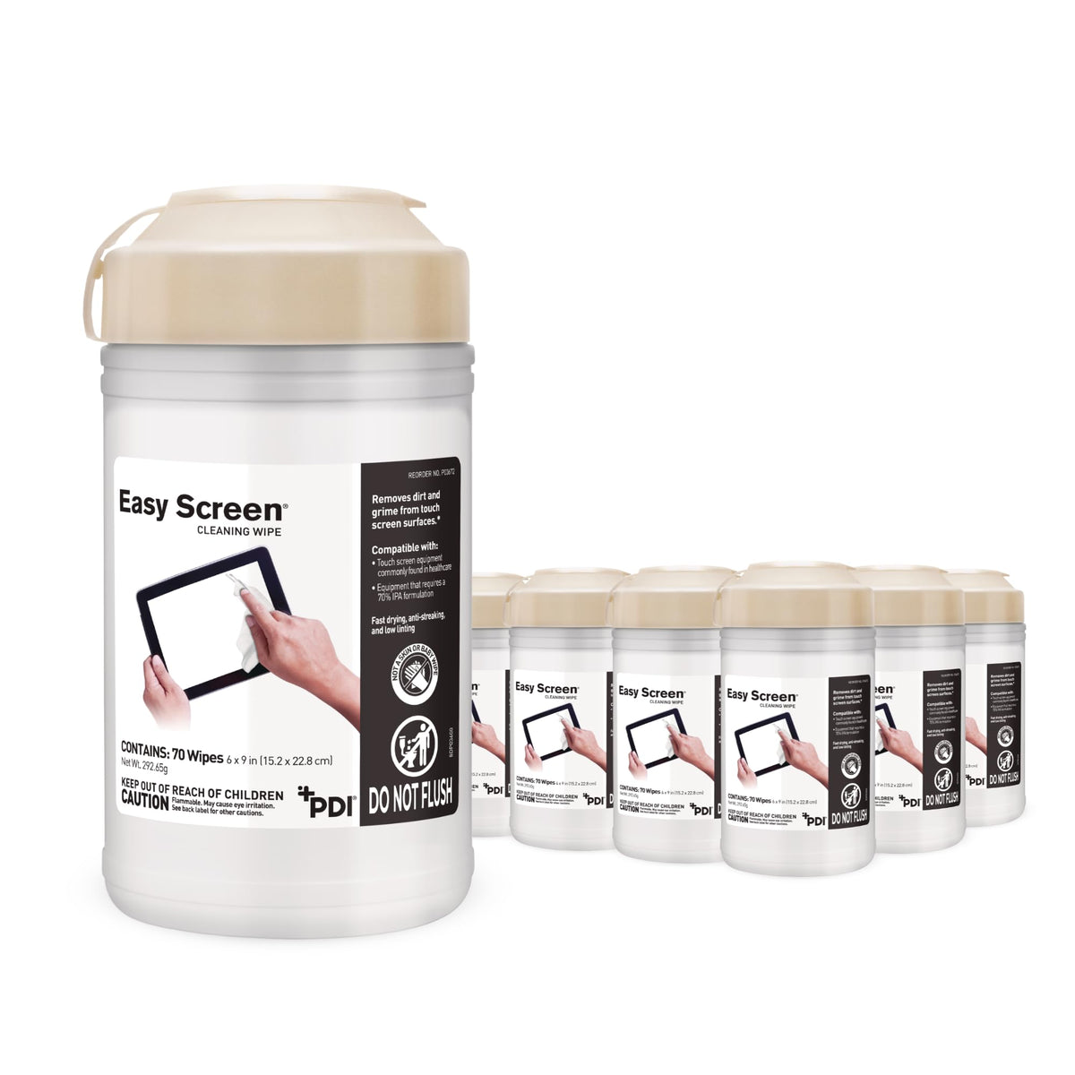 Easy Screen Cleaning Wipes, Canister - Streak-Free, Anti-Smudge Wipes for Electronics, TVs, Laptops, Tablets, Smartphones - 70 Large 6" x 9" Wipes Each, 12 Canisters per Case