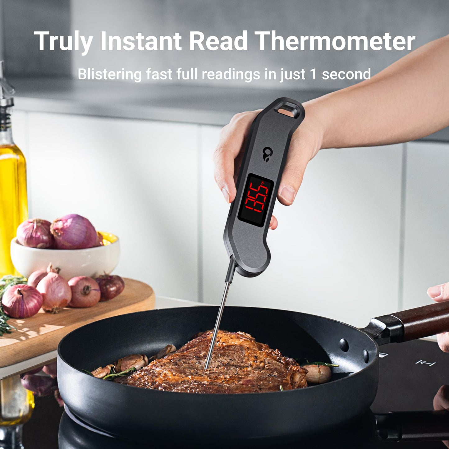 Professional Digital Meat Thermometer – 1-Second Instant Read, ±0.5°F Accuracy, Waterproof, LED Screen, NIST & NSF Certified, Black