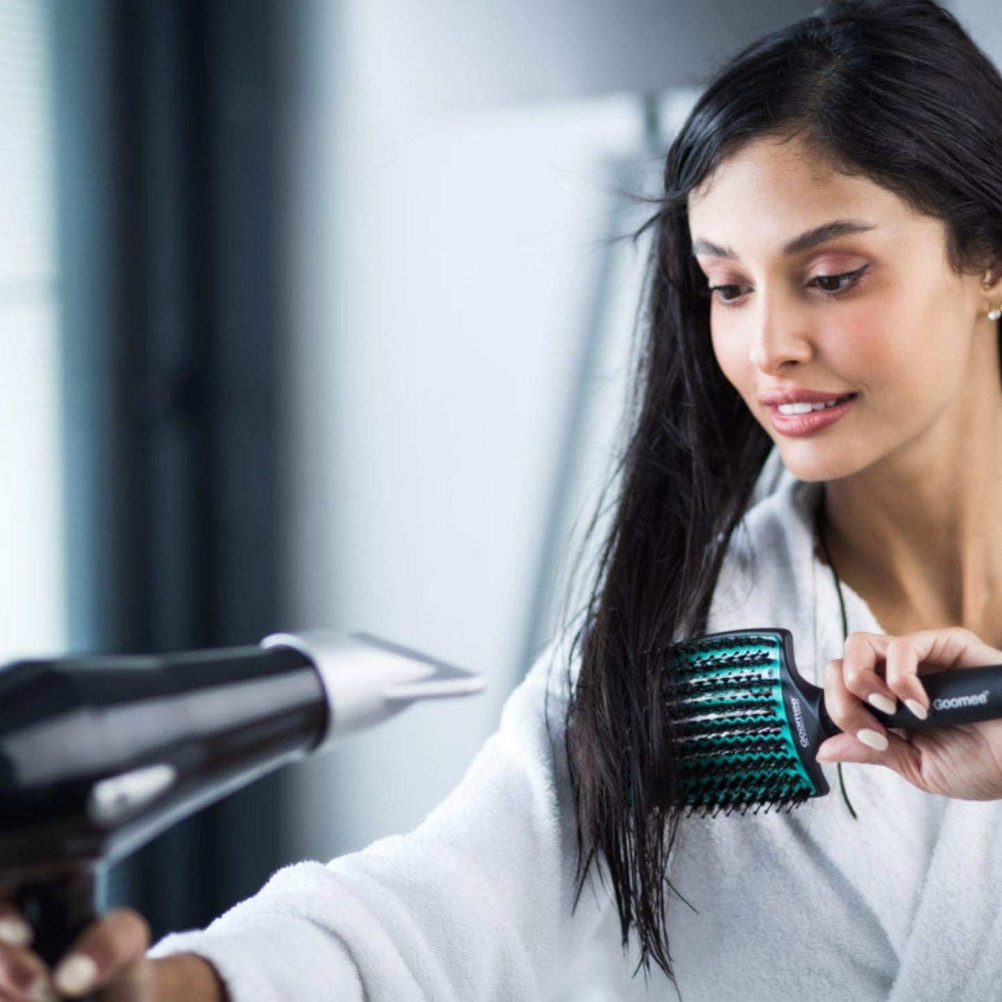 Goomee Straight & Curly Hair Detangler Brush – Nylon & Boar Bristles for Soft, Smooth, Shiny Hair, Wet & Dry Use, Vent Design for Fast Drying, Large Green