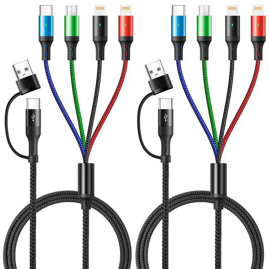 5 in 1 Multi Charging Cable 3.5A, Multi Fast Charging Cord USB A/C to Type C/Micro USB/Lightning Braided Universal Muliple Charger Cable,Multi