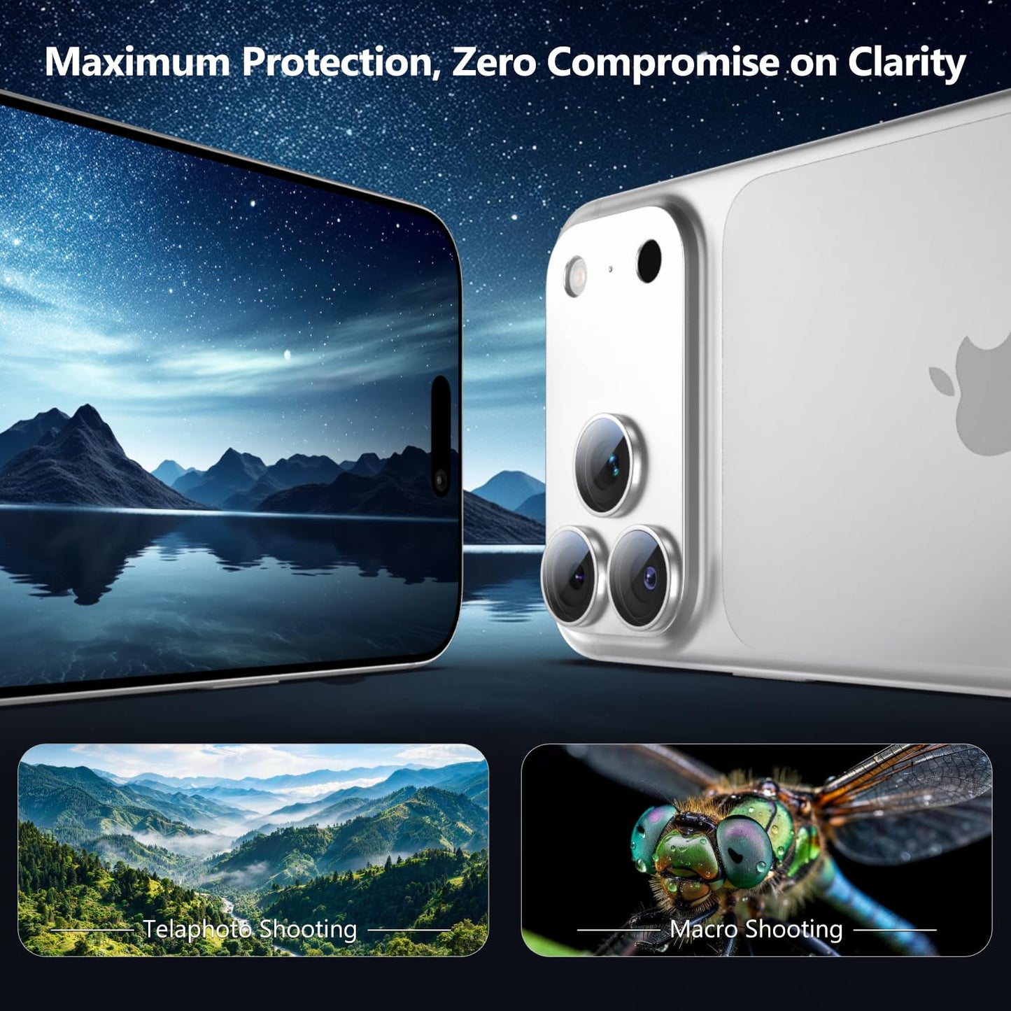 EZ-GLAZ-for iPhone 17 Pro Max Camera Lens Protector, Metal Frame with Installation Tool, Military-Grade 9H+ Tempered Glass, Full Coverage