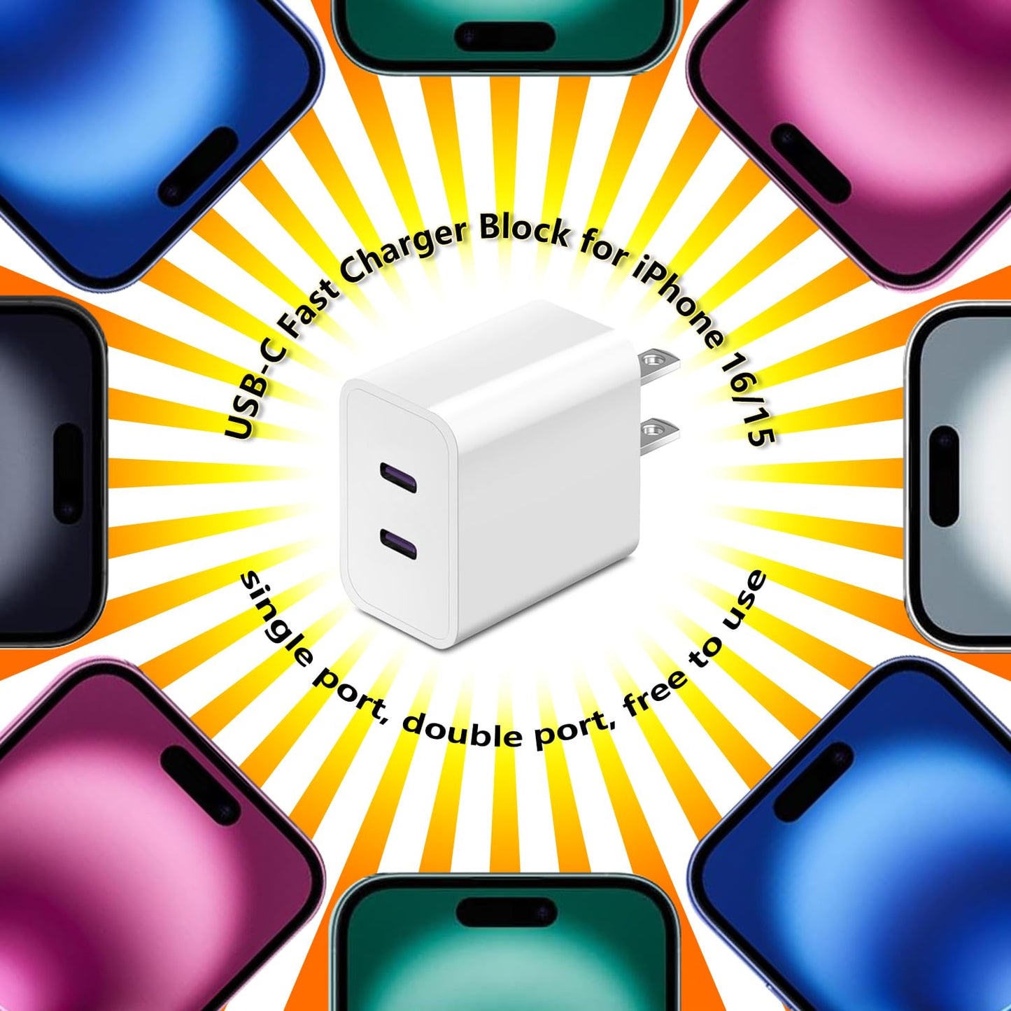 Dual USB C Charger Block for Apple Watch Series 11 10 iWatch iPhone iPad AirPods Pro,Wireless Charger Pad, 2 Port Type C Fast Charging 20W PD Power