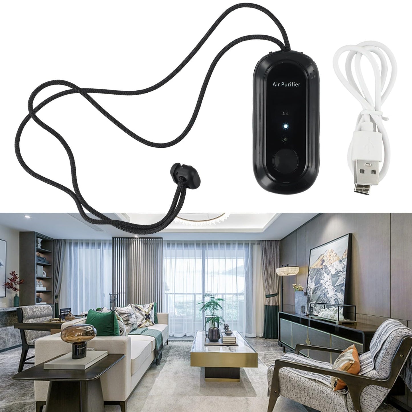 Wearable Portable Air Purifier Necklace, Rechargeable Negative Ion Generator,for Home, Car, Airplane, and Outdoor Activities(Black)