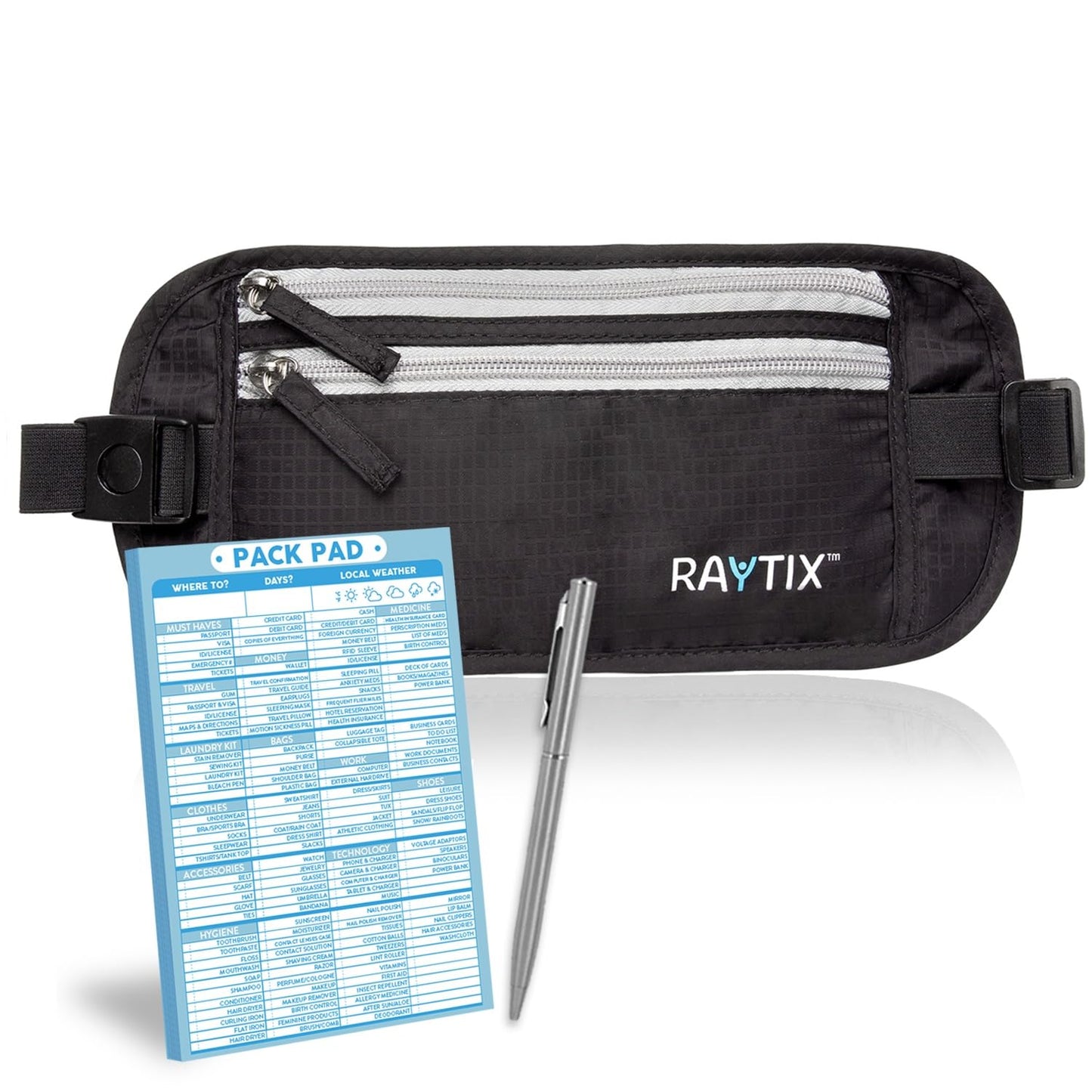 Raytix RFID Blocking Money Belt – Waterproof Hidden Travel Waist Pouch & Passport Holder Wallet for Men & Women, Black