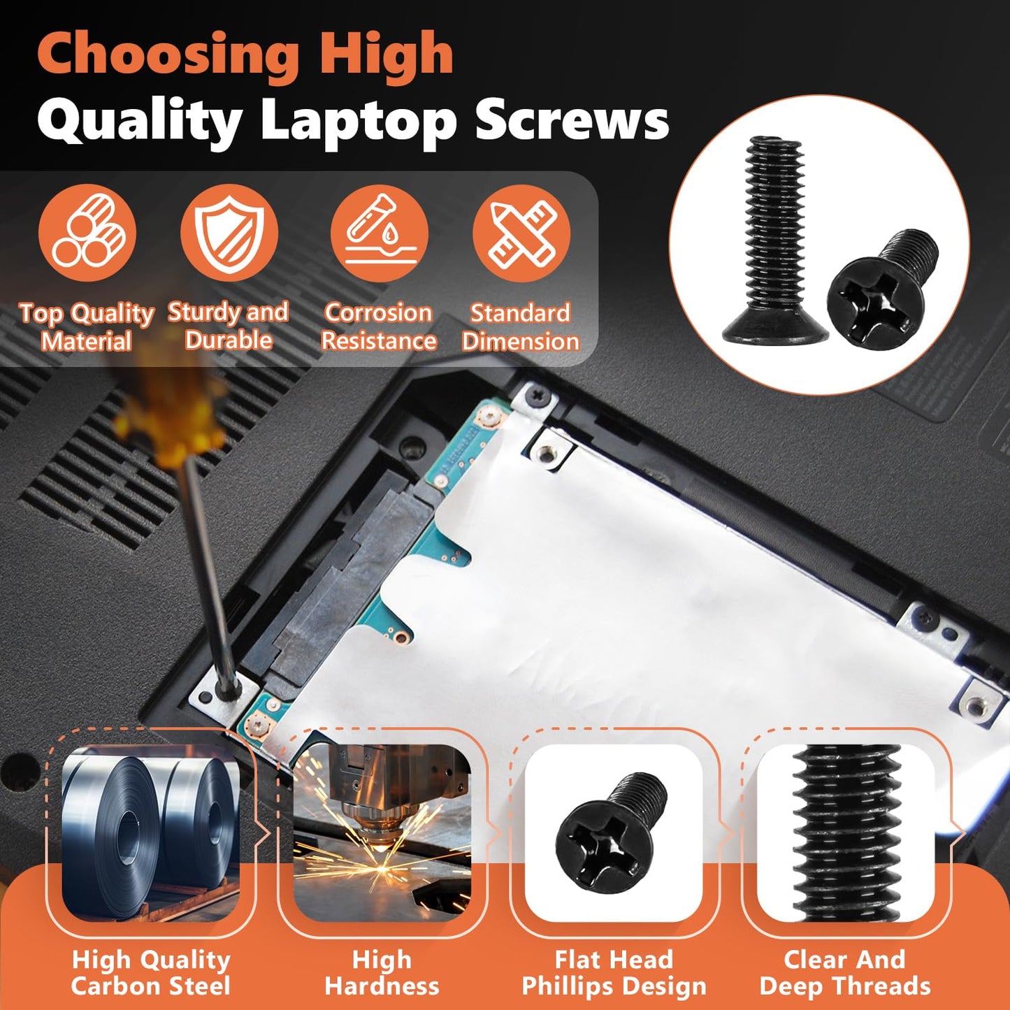 Laptop Screws Kit, 700Pcs Black Laptop Notebook Computer Replacement Screws Assortment Kit, M2 M2.5 M3 Carbon Steel Countersunk Flat Head Phillips
