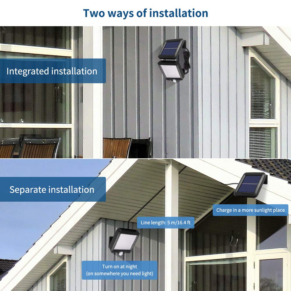 AOZBZ Solar Power Wall Light, Outdoor Motion Sensor Light 56 LEDs Securtiy Night Light Separable Solar Panel Light for Patio Yard Deck Garage Driveway
