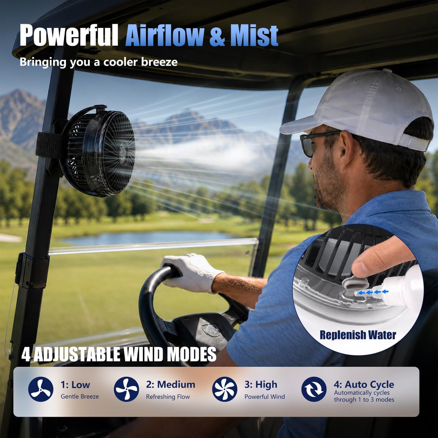 Vvnonix Magnetic Cruise Fan, 12000mAh Battery Golf Cart Fan with Power Bank