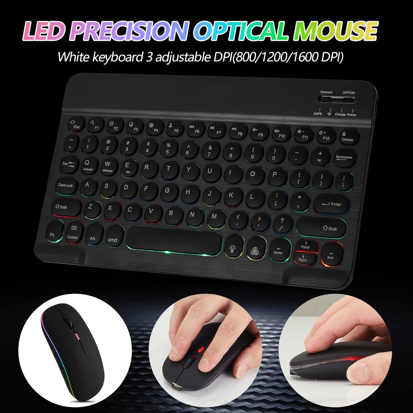 Ultra-Slim Lightweight Bluetooth Keyboard And Mouse Portable Wireless Keyboard Rechargeable 7-Color Backlit for Apple iPad iPhone Samsung Tablet