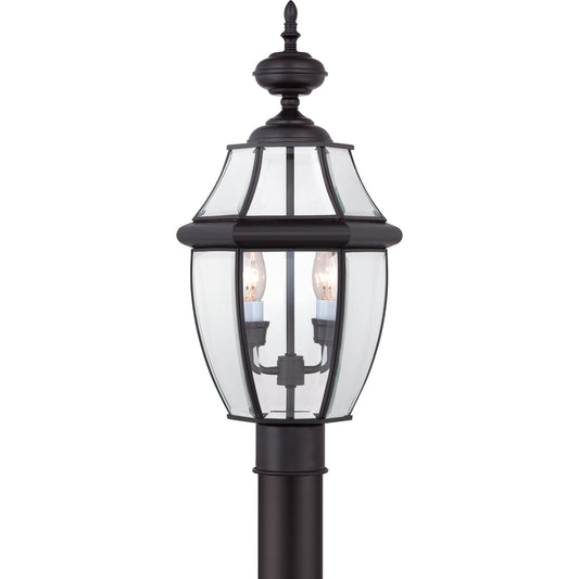 Quoizel Newbury 21" Outdoor Post Lantern, 2-Light Mystic Black with Clear Beveled Glass, E12 Base, French Country Style