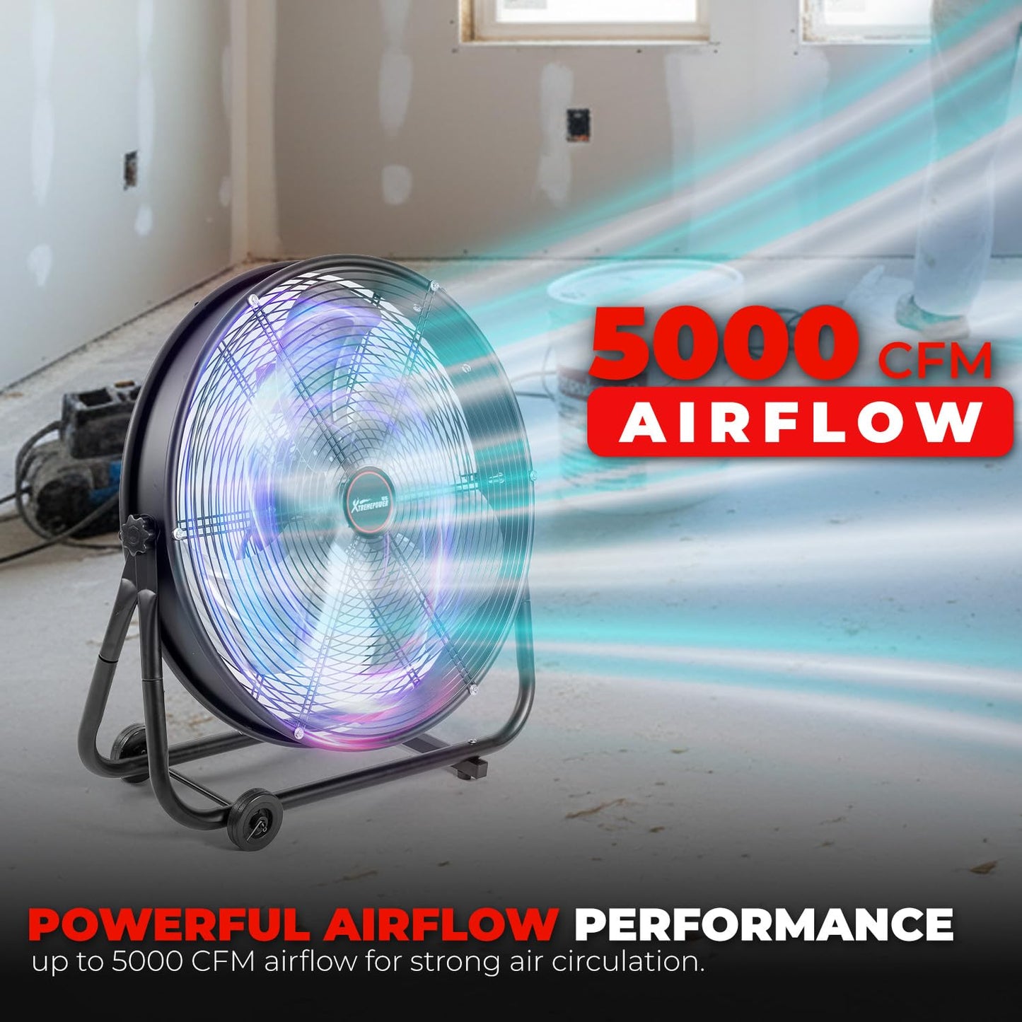 XtremepowerUS 24" Industrial Shop Fan High-Velocity Flow Drum Fan Floor Fan Rolling Drum Garage Tilt 3 Adjustable Speed Commercial, Gym, Garage Use