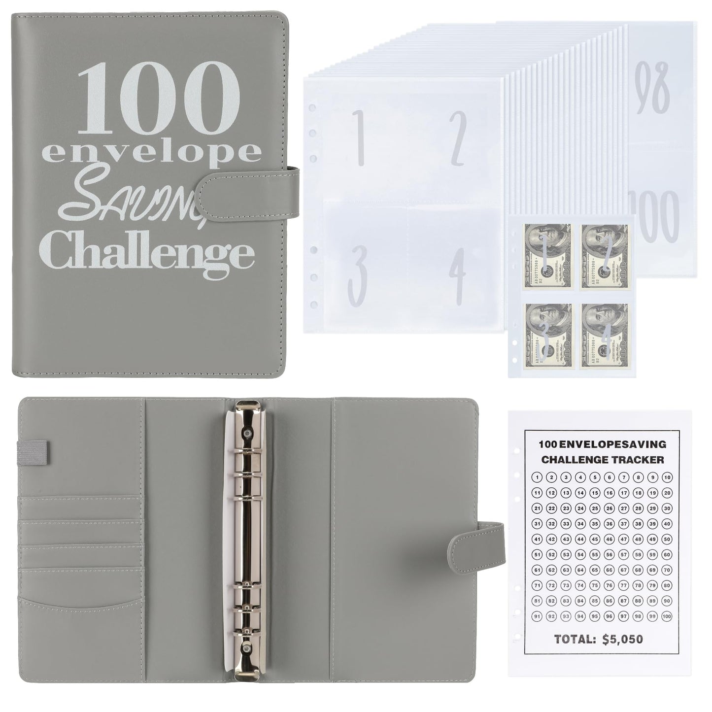 NICOOTH Money Saving Binder 100 Envelope Savings Challenge Book Save $5050