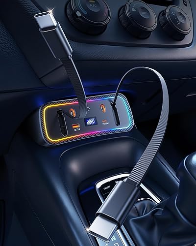 DICMKY Car Charger Usb Hub with RGB Light for 2026 2025 2024 2023 2022 2021 2020 Toyota Corolla Accessories, 4-Port Docking Station with Retractable