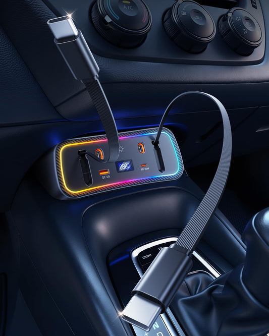 DICMKY Car Charger Usb Hub with RGB Light for 2026 2025 2024 2023 2022 2021 2020 Toyota Corolla Accessories, 4-Port Docking Station with Retractable