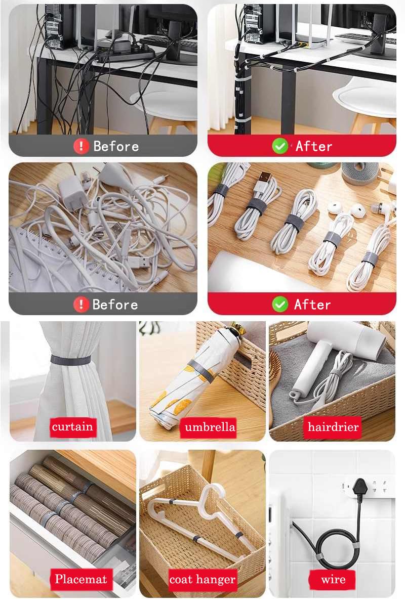 1/2 Inch Hook and Loop Roll Reusable Cable Ties Cable Management Straps Cord Organizer Double-Sided Heavy Duty Strips Black Cord Wrap for Computer
