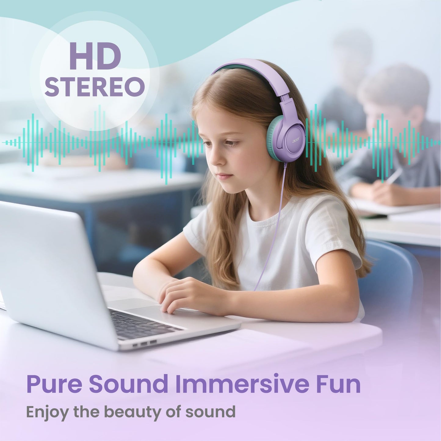 Acer USB?C Kids Headphones for School, 85?94dB Limiter, w/Mic HK03C