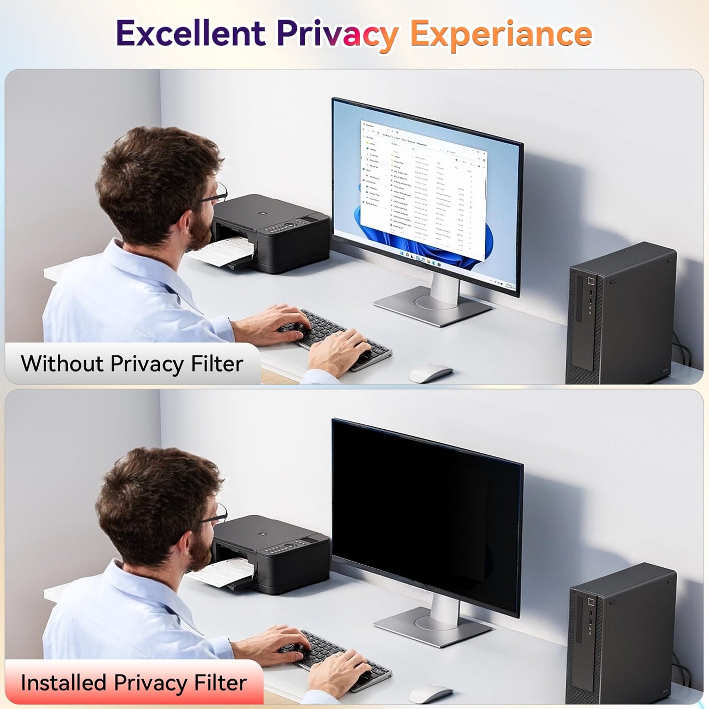 [2026 New] 32 inch Computer Privacy Screen Filter for 16:9 Widescreen Monitor - Fits Flat & Curved Screens, Removable Anti Glare Blue Light Eye