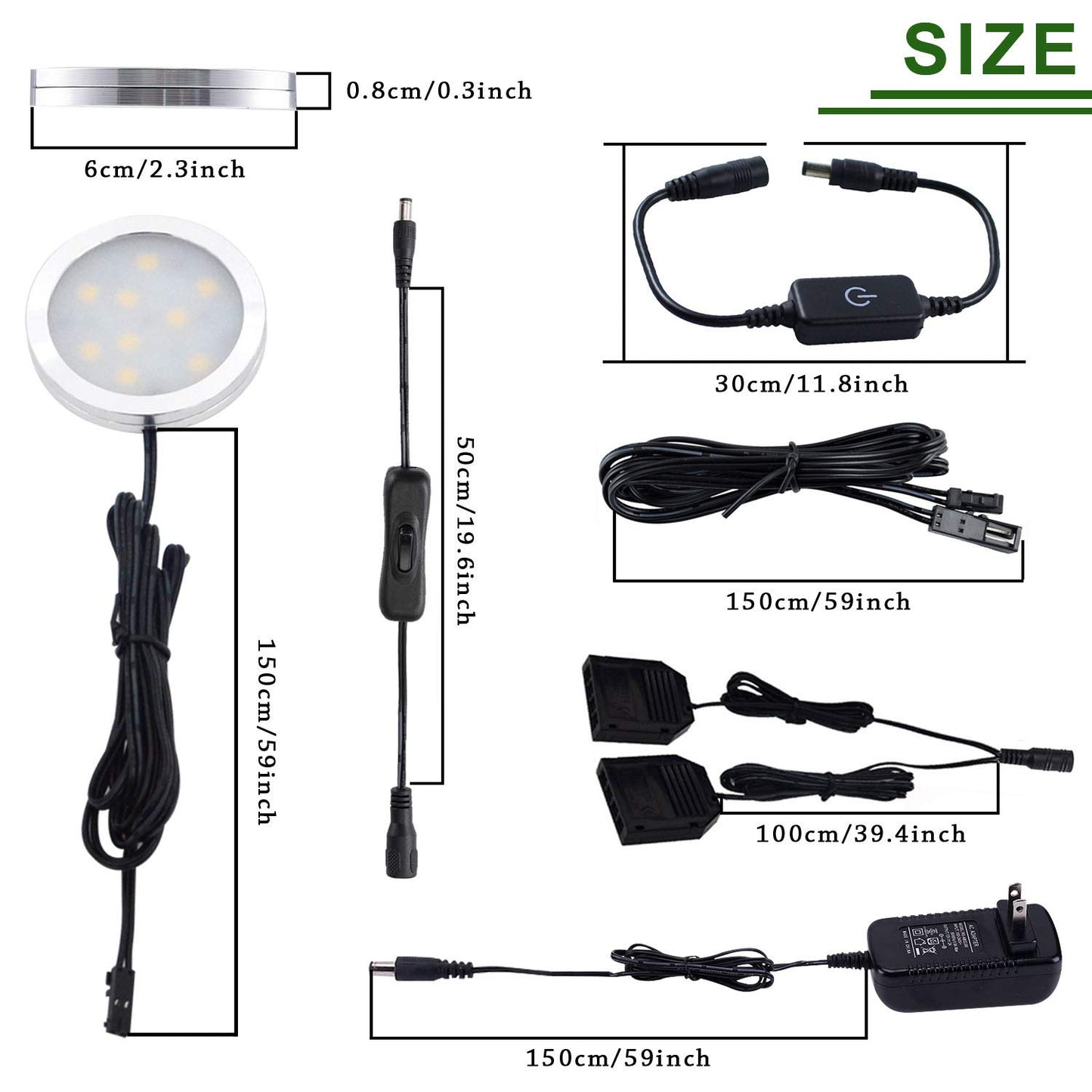 AIBOO LED Under Cabinet Puck Lights Kit with Touch Dimming Switch for Accent Display in Cabinet Lighting (8 Lights,Warm White)