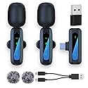 2-Pack Wireless Mini Microphone for iPhone 15,16,17, Lavalier Microphone for Video Recording, 2 In 1 Noise Reduction Lapel Mic For Android, Ipad, PC