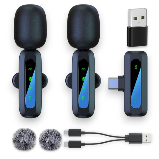 2-Pack Wireless Mini Microphone for iPhone 15,16,17, Lavalier Microphone for Video Recording, 2 In 1 Noise Reduction Lapel Mic For Android, Ipad, PC