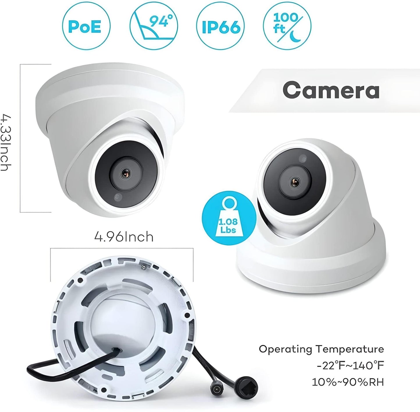 Auview 6MP PoE Security Camera Outdoor/Indoor, Wide Angle 110° 2.8mm IP Camera with Built-in Microphone, 100ft IR Night Vision, IP66 Weatherproof