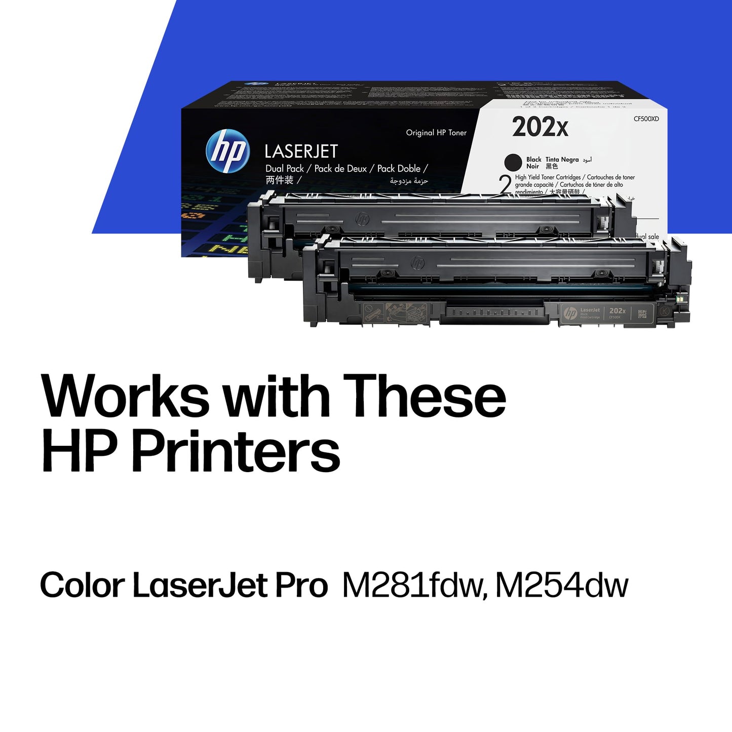 HP 202X Black High-Yield Toner Cartridges Printers (2-Pack) | Works with Color LaserJet Pro M254, Color LaserJet Pro MFP M281 Series | CF500XD
