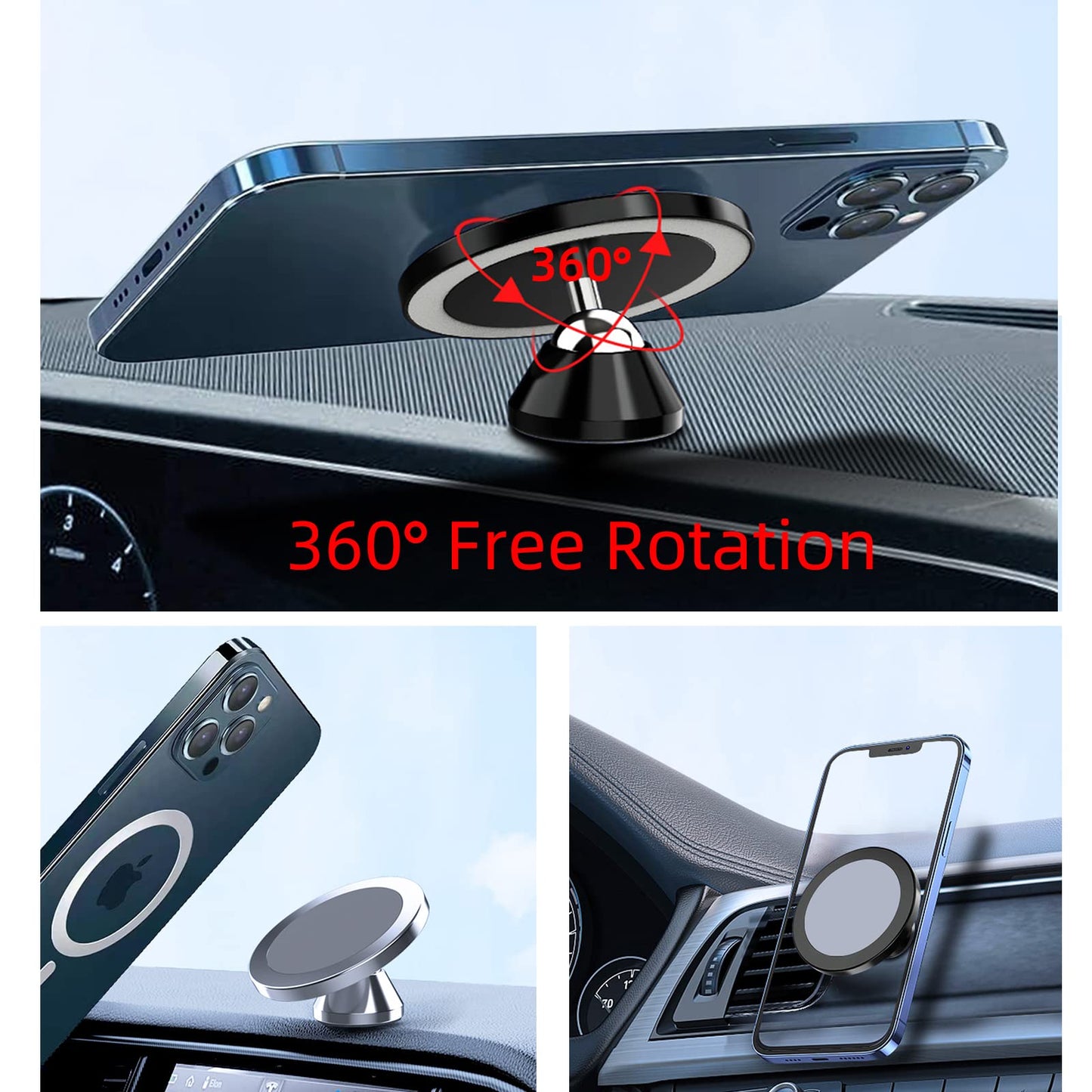 Magnetic Phone Holder for Car, [ 2 Groups Super Strong Magnet ] [ 360° Rotation ] Universal Dashboard Car Mount Holder Compatible with All Smartphones