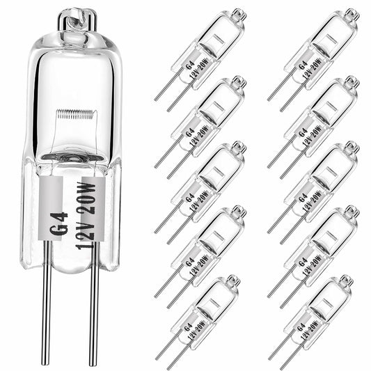 YBEK G4 Halogen Bulbs 20W 12V T3 JC Type 2 Pin Base Replacement for Landscape Under Cabinet Puck Light Track Lighting Dimmable(10 Pcs)