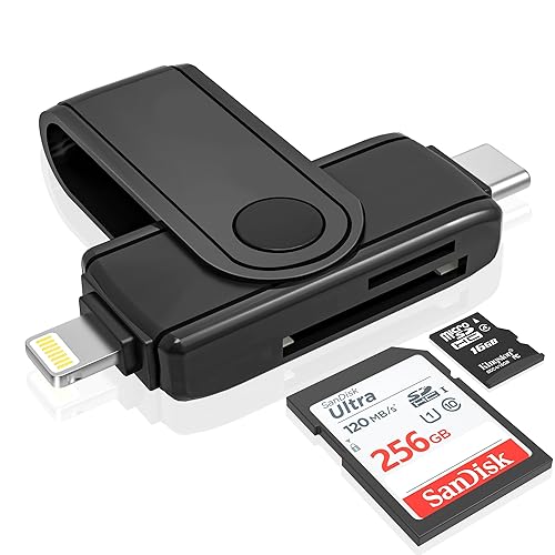 USB C Lightning SD Card Reader for iPhone 15 iPad Mac - 2 in 1 Micro SD/SD Card Adapter(Read Two Cards simultaneously), Portable Digital Camera