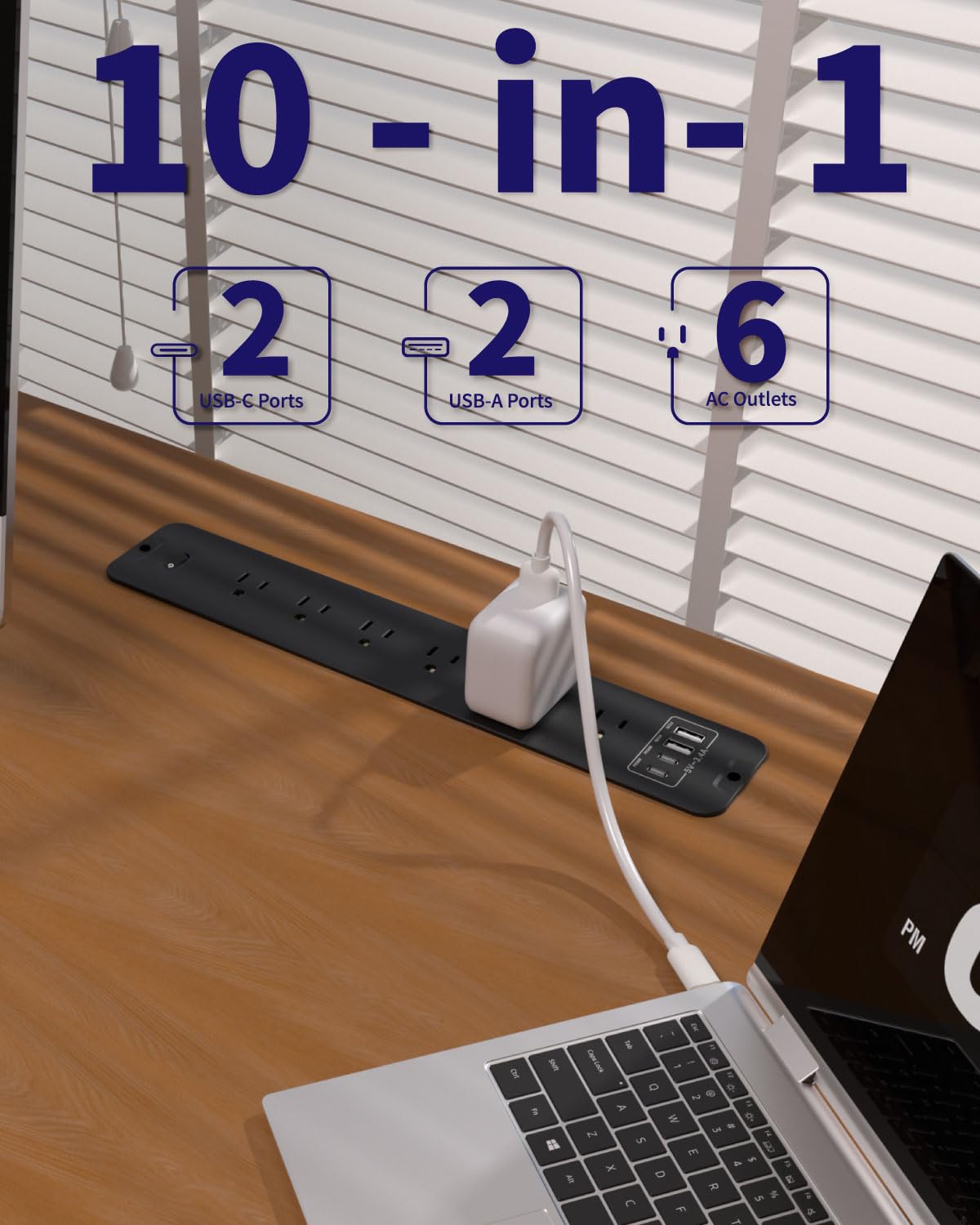VIPWELL Recessed Power Strip Extension - 10 Outlet Surge Protector with 6 AC - 2 USB-A?18W? and 2 USB-C?PD20W? Ports - Flush Mount Desk Outlet with 6