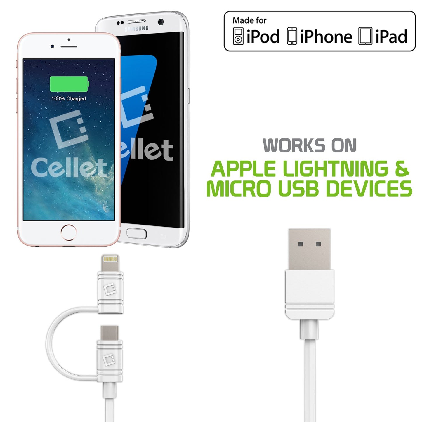 Cellet iPhone Charger Cable, iPhone Charging Cord with Micro-USB Connector Combo Compatible to iPhone 13 Pro Max Mini 12 Pro Max Mini 11 iPad Pro…