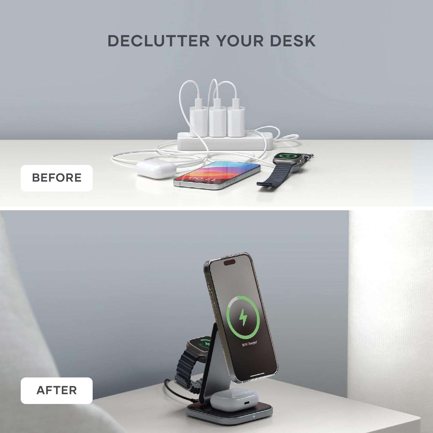Satechi 3 in 1 Wireless Charging Station for Apple, MagSafe, Qi2 Certified, 15W Magnetic, Foldable Travel Charger Station for iPhone 17 to 12 Series