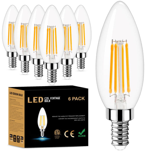 GOLSPARK E12 LED Bulb Dimmable, Candelabra LED Bulb 40W Equivalent, 3000K Warm White, B11 B10 Type B LED Light Bulbs 4W, 400LM, CRI 85+, Clear