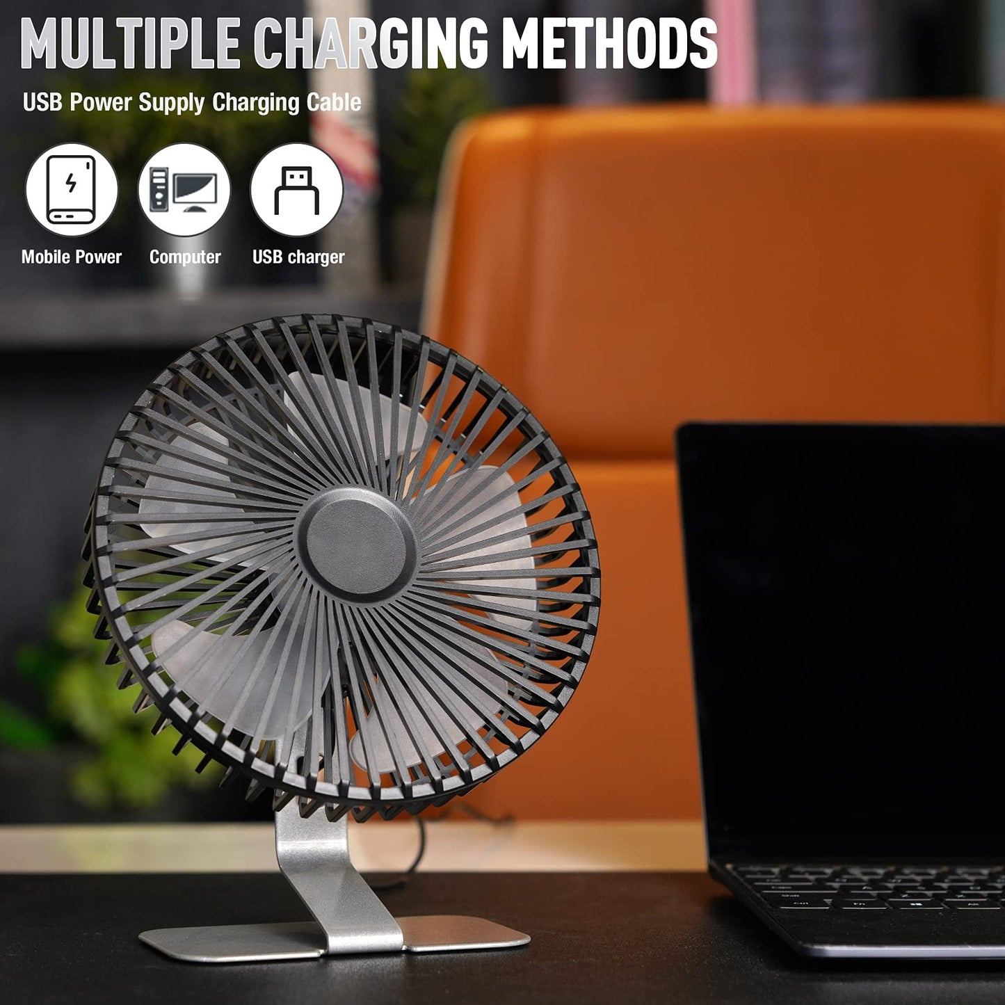 SLENPET 6-inch USB Small Desk Fan, 4 Speeds, Powerful Desktop Table Fan