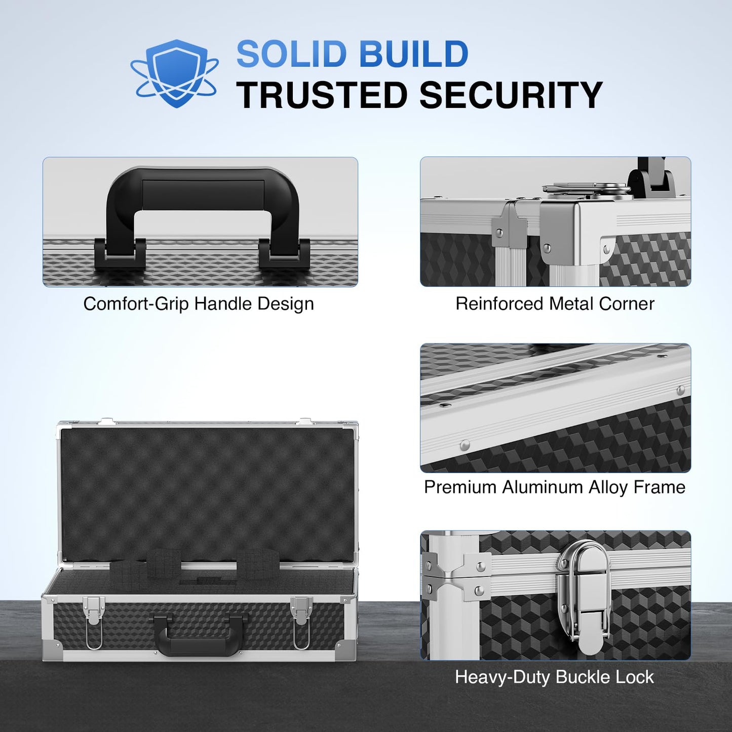 Phenyx Pro Aluminum Alloy Frame Carrying Case with Three-layer Pre-Diced Pick and Pluck Foam, Ideal 8-Channel Wireless Mic Systems Transportation