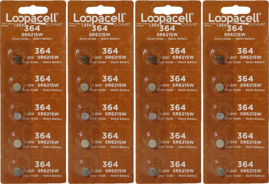 Loopacell Watch Battery Button Cell SR621SW SR-621SW 364 (Pack of 20)