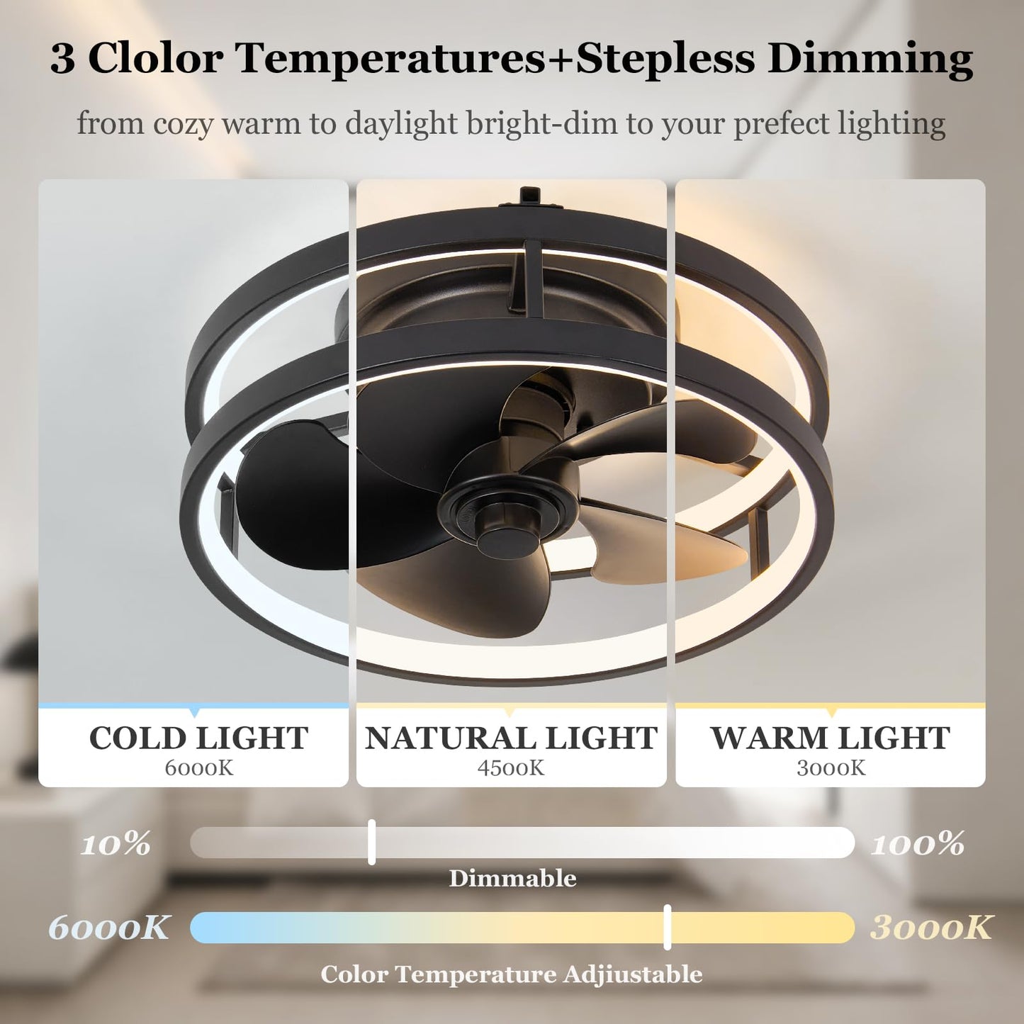 chunnwin Small Ceiling Fans with Lights 13 inch Black