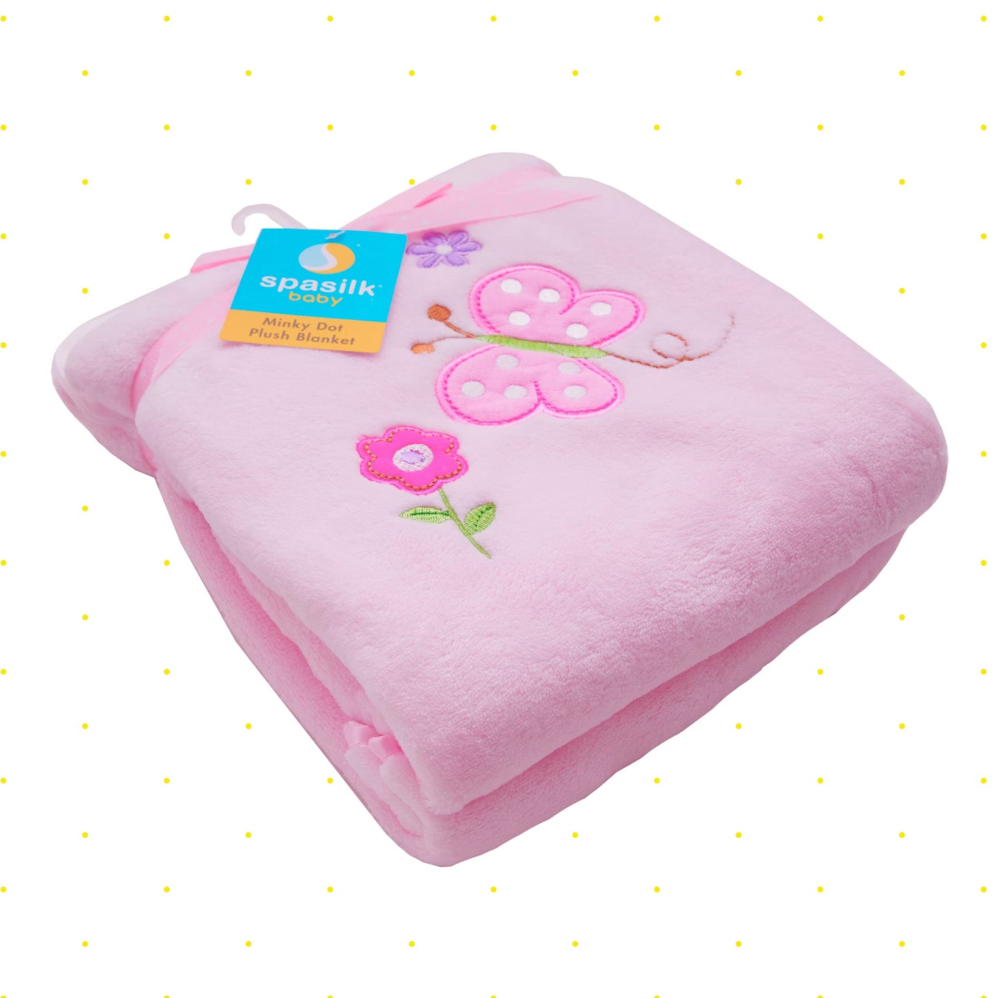 Spasilk Baby Girls' Newborn Extra Thick Plush Blanket with Satin Trim, Pink Butterfly, One Size