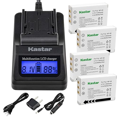 Kastar Fast Charger + Battery (4-Pack) for Fujifilm NP-95 & Finepix F30, Finepix F31FD, Finepix Real 3D W1, Finepix X30, Finepix X100, Finepix X100T