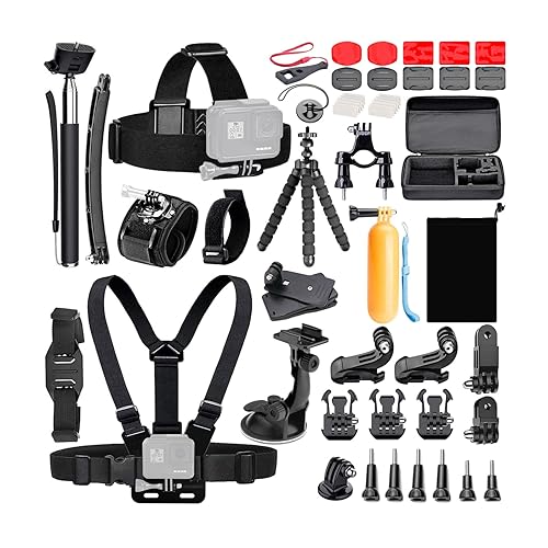 Koah 50-In-1 Action Camera Accessory Kit (Compatible with GoPro) - Suction Cup, Floating Handle, Grip Strap, 360 Rotation Clip, Tether Straps, Wrist
