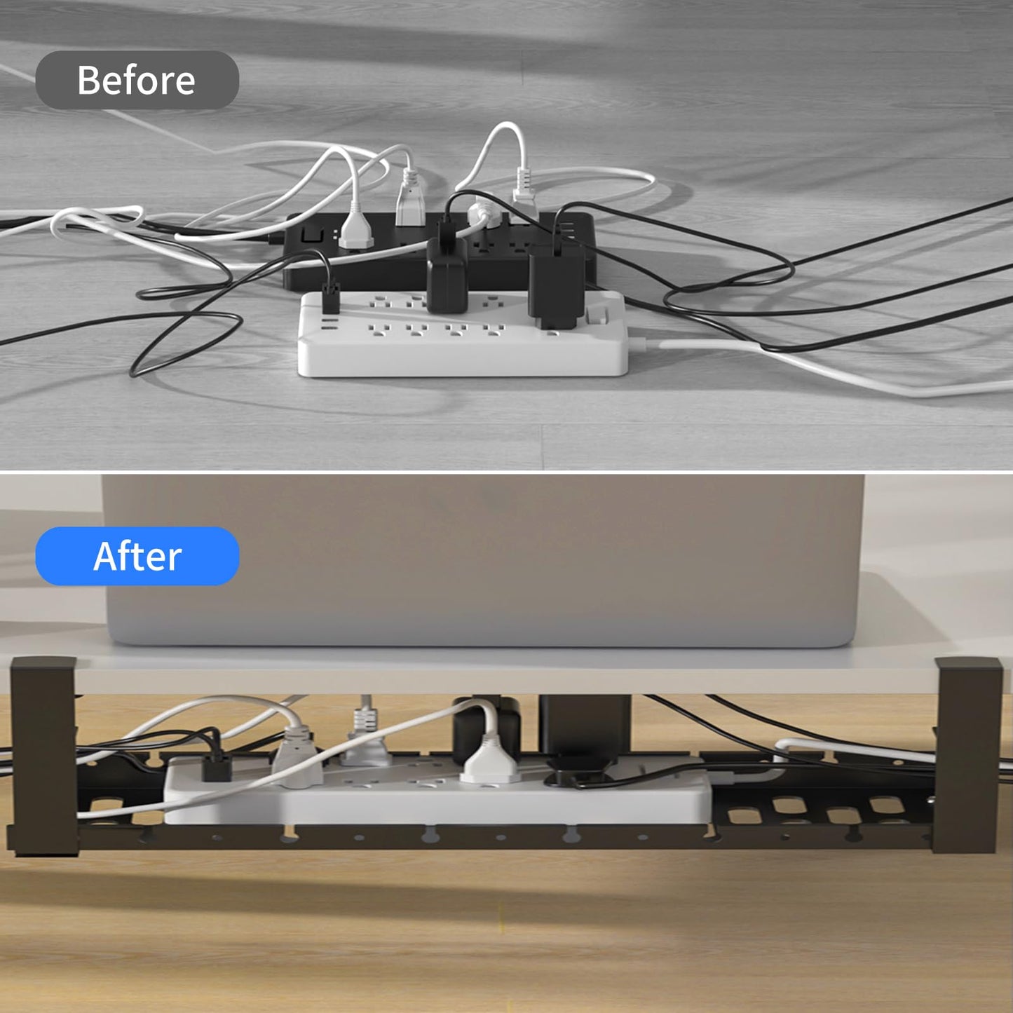 WIGAKDRU 31Inch Extendable Under Desk Cable Management Tray, Black Metal Cable Management Tray Under Desk Cord Management with Clamp, 31 Inch x 4.33