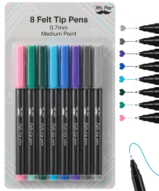 Mr. Pen- Felt Tip Pens, 8 Pack, 0.7mm, Assorted Colors, Fast Dry